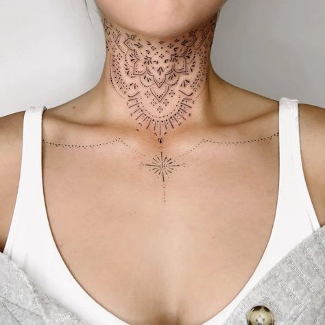 Throat Neck Tattoo Women, Side Throat Tattoo, Plus Size Neck Tattoo, Delicate Throat Tattoo, Delicate Neck Tattoos Women, Elegant Neck Tattoo, Ornamental Neck Tattoos Women, Tattoo Nape Of Neck, Mandala Neck Tattoo For Women