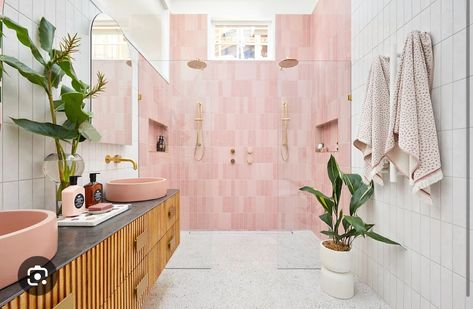 Pink Bathroom Tiles, Simple Bathroom Renovation, Beaumont Tiles, Pink Showers, Master Ensuite, Pink Tiles, Bathroom Design Inspiration, Complete Bathrooms, Decor Studio