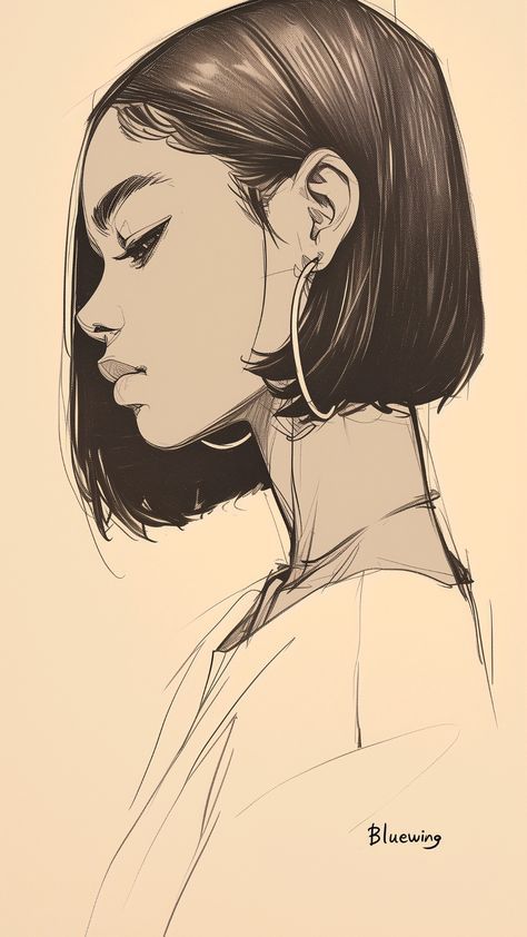 Female Face Profile Drawing, Profile Illustration Face, Womens Hair Drawing, Side Profile Drawing Reference Woman, Stylized Face Drawing, Women Hairstyles Drawing Reference, Girl Face Drawing Reference, Female Hair Sketch, Female Face Reference Drawing Sketch