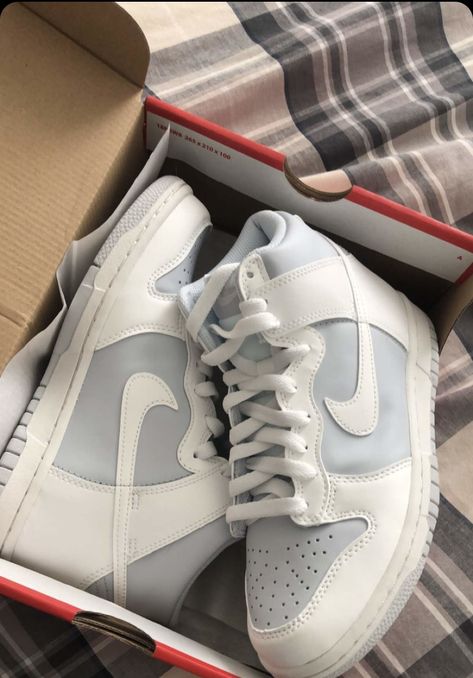 Colour Shown: Summit White/Pure Platinum #Nike #Dunks #nikedunks #nikesneakers #niketrainers #shoes #nikedunk #whitedunks #jordan1s Nike Dunk Aesthetic, High Nike Dunks, Slay Shoes, Nike High Dunks, Drippy Shoes, Feet Warmers, Nike Dunks High, Dunks High, White Dunks