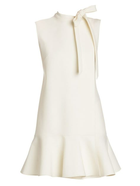 Ivory · Virgin Wool · This sophisticated shift dress features an elegant bow at the neckline and a flirty ruffle hem. Mockneck Sleeveless Back zip closure Valentino Collection, Beige Outfit, Future Outfit, Costume Intero, Fashion Design Clothes, 70s Fashion, Fashion Sketches, Look Fashion, Classy Outfits