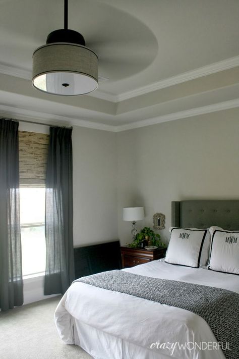 Diy Drum Shade, Diy Drum, Diy Drums, Ceiling Fan Makeover, Ceiling Fan Bedroom, Bedroom Ceiling, Remodel Bedroom, Bed Room, Ceiling Fans