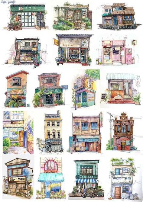 Watercolor Architecture, Building Illustration, Isometric Art, Architecture Drawing Art, House Illustration, Building Art, House Drawing, Arte Sketchbook, Architectural Drawings