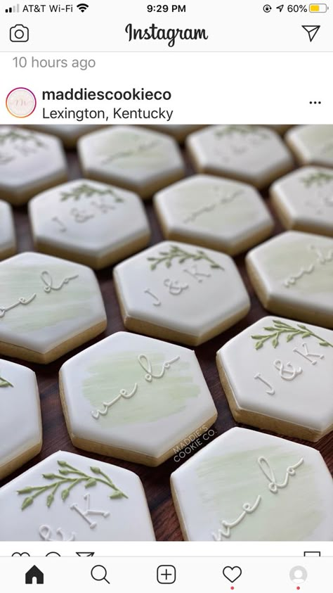 We Do Cookies Decorated, Sage Green Cookies Wedding, Wedding Reception Cookies Decorated, Mountain Wedding Cookies Decorated, Decorative Cookies Wedding, Wedding Favor Sugar Cookies, Green And White Wedding Cookies, Sage Wedding Cookies, Wedding Monogram Cookies