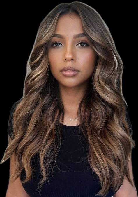 Balyage On Black Hair, Black Hair With Brown Highlights, Balyage Long Hair, Sunkissed Hair Brunette, Black Hair Balayage, Brunette Hair With Highlights, Black Hair With Highlights, Hoco Hairstyles, Brunette Balayage Hair