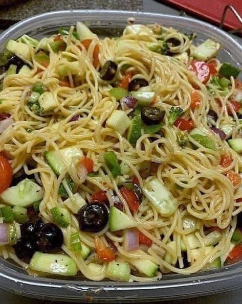 california-spaghetti-salad - Cool Diet Recipes Weight Watchers California Spaghetti Salad, California Spaghetti Salad Summer, California Pasta Salad Recipe, Summer Spaghetti Salad Recipes, Spaghetti Summer Salad, Cold Spaghetti Pasta Salad, Nutritious Pasta Salad, California Pasta Salad Spaghetti, Weight Watchers Salad Recipes