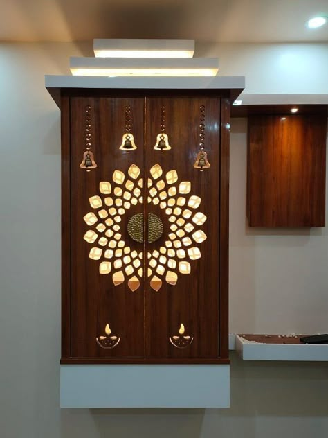 Pooja Room Glass Door Designs, Wood Cnc Design, Wooden Pooja Room, Cupboard Door Design, God Mandir, Mandir Door Design, Home Ceiling Design, Puja Room Design, Mandir Door