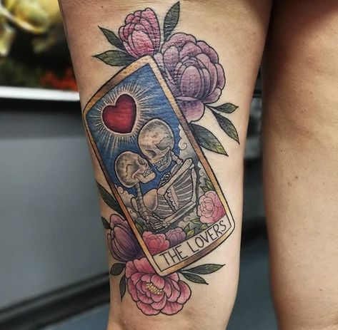 Tattoo Blog / Georgiie Gibbs The Lovers Tarot Card Tattoo Traditional, The Lovers Tarot Card Tattoo, Arm Tattoos Color, Black Swan Tattoo, Crystal Ball Tattoo, Tattoo Pierna, Swan Tattoo, Lovers Tarot Card, Ball Tattoo