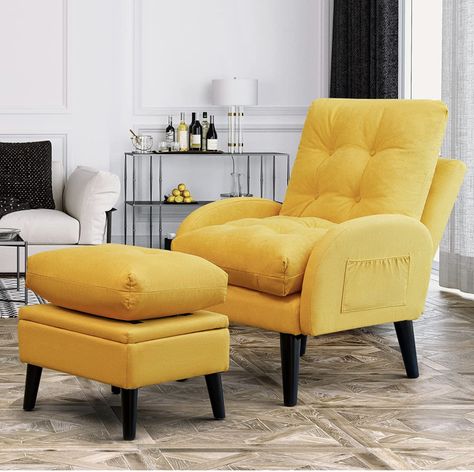 ELUCHANG Accent Chair with Ottoman,Comfy Armchair with Storage Footrest,Recliner Chair with Adjustable Backrest and Side Pocket,Fabric Sofa Chair Lounge Chair for Living Room Bedroom Office(Yellow) Office Yellow, Accent Chair With Ottoman, Comfy Accent Chairs, Comfy Armchair, Comfy Living Room, Chair With Ottoman, Yellow Chair, Upholstered Accent Chairs, Reclining Armchair