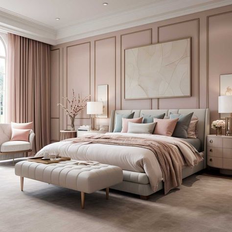 Pink Contemporary Bedroom, Adult Girl Bedroom Designs, Pastel Bedrooms, Modern Pastel Bedroom, Bedroom Classic Luxury, Adult Pink Bedroom, Bedroom Aesthetic Pink, Innovative Design Ideas, Murs Roses