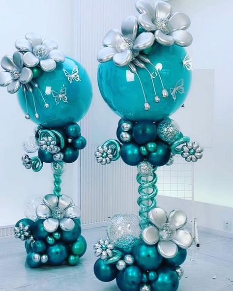 Online Birthday Card Maker, Teal Balloons, Light Bulb Crafts, Balloon Bouquet Diy, Balloon Display, Balloon Stands, Diy Balloon Decorations, Balloon Arrangements, Balloon Sculptures