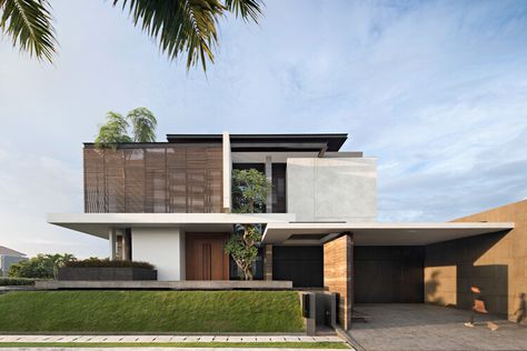 Modern Exterior Design, Home Designs Exterior, Modern Tropical House, Modern House Facades, Tropical House, Minimal Home, Residential House, Facade Architecture, Story House