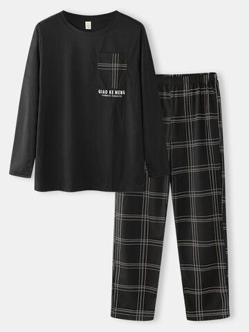 I found this amazing Mens Cotton Letter Print Round Neck Pajamas Sets With Plaid Pants with £22.99,and 14 days return or refund guarantee protect to us. --Newchic Masculine Clothing, Kpop Fashion Men, Pajamas Aesthetic, Feminine Clothes, Friends Cast, Pajamas Sets, Plaid Pajamas, Make Money Now, Night Suit