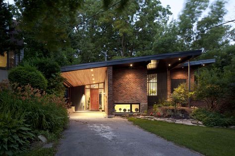 Royal York Road House Mid Century Bungalow, Exposed Ceilings, Covered Back Patio, Midcentury House, Cedar Roof, Roof Beam, Midcentury Home, Steel Beams, Modern Bungalow