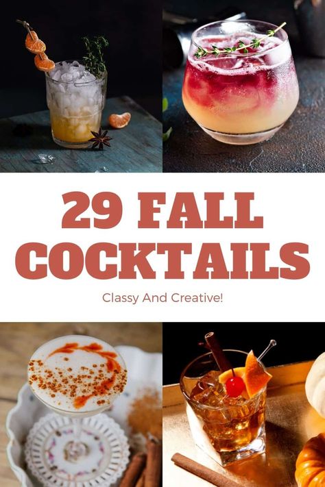 If you're going to drink yourself silly this holiday season, why not pull up this list of fall cocktails and pick a couple classy and creative recipes to try? Fall Cocktail Garnish Ideas, September Drink Ideas, Fall Alcohol Drink Recipes, Seasonal Fall Cocktails, Spicy Fall Cocktails, Thanks Giving Day Cocktails, Easy Bar Food Ideas, Unique Fall Cocktails, Fruity Fall Cocktail