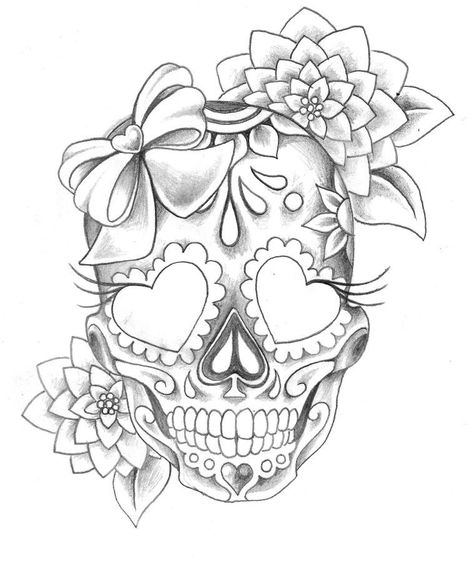 Skull Candy Tattoo, Girly Skull Tattoos, Tattoo Crane, Sugar Skull Girl Tattoo, Candy Skull Tattoo, Sugar Skull Drawing, Skull Tattoo Flowers, Candy Tattoo, Sugar Skull Tattoo