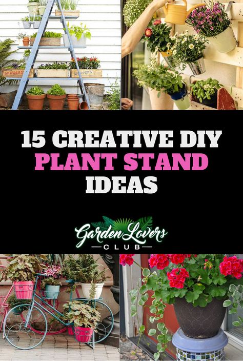 15 Creative DIY Plant Stand Ideas Outdoor Planter Stand Ideas, Garden Plant Stand Ideas, Rustic Plant Stands Indoor, Corner Plant Stand Outdoor, Creative Plant Stands Outdoor, Patio Plant Stand, Multiple Plant Stand, Building Plant Stands, Plant Stands Outdoor Diy