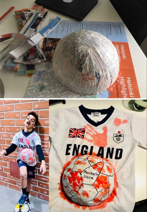 Diy costume using paper mache ball on football t shirt Paper Mache Ball, Ball Costume, Diy Costume, Football T Shirt, Diy Costumes, Soccer Ball, Paper Mache, Zombie, Halloween Costume