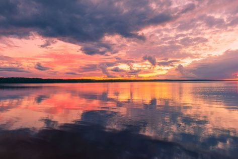 Dusk sky reflection in lake - yarvin13 Sunset Reflection, Dusk Sky Painting, Sunset Reflection On Water Painting, Sky Reflection On Water, Moonlight Reflection On Water, Sky Lake, Sunset Landscape Photography, Dusk Sky, Water Sunset