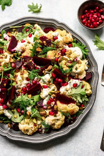 Beet And Cauliflower Recipes, Roasted Beets Recipe, Beet Salad Recipes, Yogurt Dressing, Goat Cheese Recipes, Beet Recipes, Beet Salad, Mashed Cauliflower, Roasted Beets