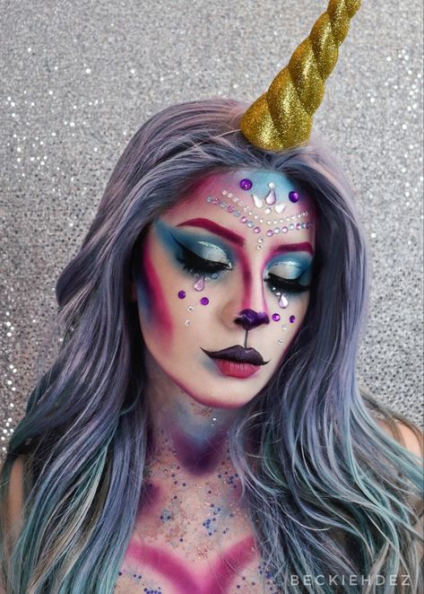 Unicorn Makeup Ideas Easy, Unicorn Face Makeup, Unicorn Halloween Makeup, Unicorn Makeup Ideas, Easy Unicorn Makeup, Unicorn Makeup Kids, Unicorn Face Makeup Halloween, Halloween Makeup Unicorn, Unicorn Witch Makeup