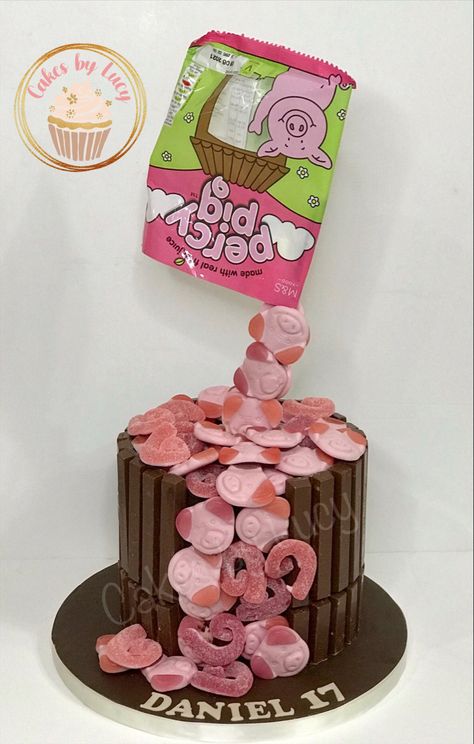 Percy Pig birthday cake Percy Pig Cake Ideas, Percy Pig Cake, Percy Pigs, Piggy Birthday, 21st Cakes, Pig Birthday Theme, Lucy Birthday, Pig Cakes, Bake Ideas