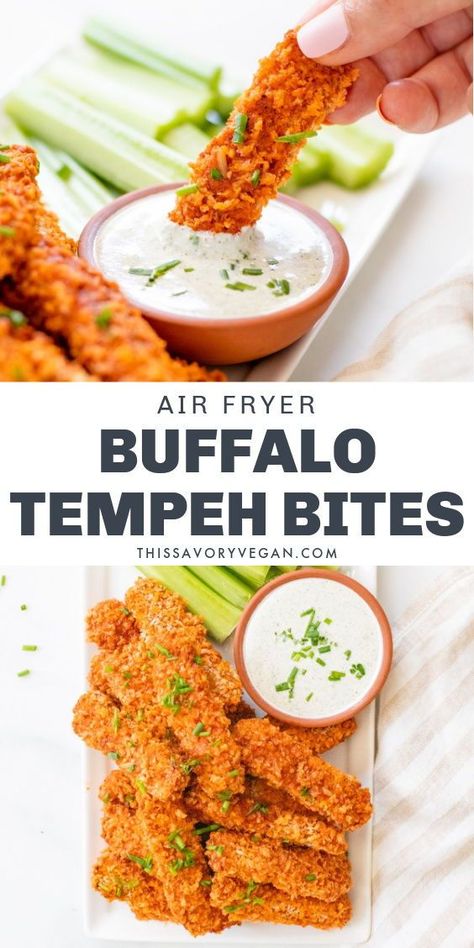 Vegan Junk Food Recipes, Vegan Tempeh Recipes, Tempeh Recipes Vegan, Vegan Superbowl, Buffalo Tempeh, Resep Vegan, Vegan Finger Foods, Vegan Tempeh, Tempeh Recipe