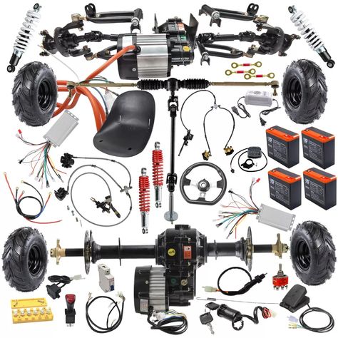 Go Kart Kit Front Rear Axle Differential Motor 4 Wheel Drive ATV Trike Buggy UTV | eBay Go Kart Plans Frames, Diy Go Kart Plans, Cool Go Karts, Vintage Go Karts, Kite Buggy, Go Kart Steering, Go Kart Kits, Build A Go Kart, Trailer Light Wiring