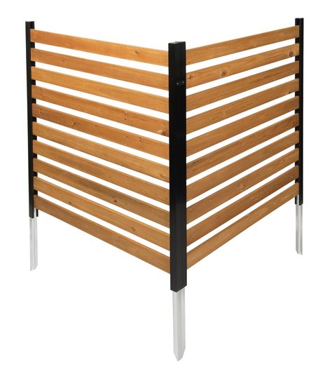 Find outdoor privacy screens at Lowe's today. Shop outdoor privacy screens and a variety of outdoors products online at Lowes.com. Ac Privacy Screen, Hiding Mini Split Air Conditioner Outside, Backyard Slat Wall, Garbage Can Fence Privacy Screens, Trash Bin Screen Outdoor, Wood Slat Wall Outdoor Privacy Screens, Front Porch Privacy Ideas Diy Wall, Cheap Outdoor Deck Ideas, Trash Can Privacy Screen