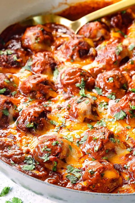 Cheesy Enchilada Meatball Casserole, Baked Enchilada Meatballs, Mexican Turkey Meatballs, Mary Berg Taco Meatball Skillet, Mexican Meatball Casserole, Taco Meatballs Ground Beef, Mexican Meatballs Recipes, Enchilada Meatballs Crockpot, Summer Meatballs