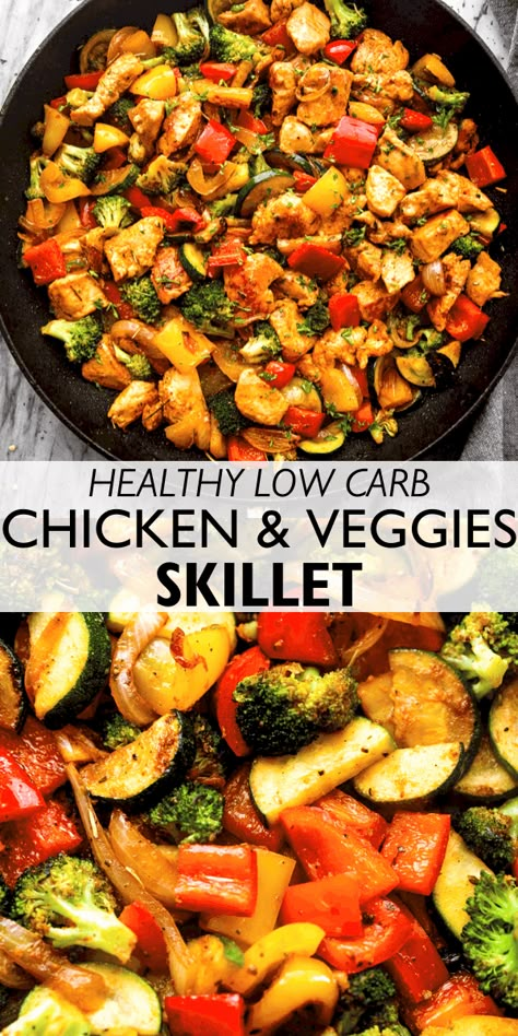 Garlicky Chicken, Chicken And Veggie Recipes, Healthy Low Carb Dinners, Chicken Skillet Recipes, Chicken And Veggies, Chicken Veggies, Low Carb Dinners, Health Dinner, Healthy Low Carb