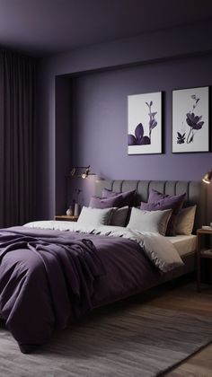 Light Purple Aesthetic Bedroom, Dark Purple Bedroom Ideas, Purple Bedroom Paint, Light Purple Bedroom Ideas, Purple Bedroom Aesthetic, Dark Purple Bedroom, Plum Bedroom, Purple Bedroom Design, Purple Girls Bedroom