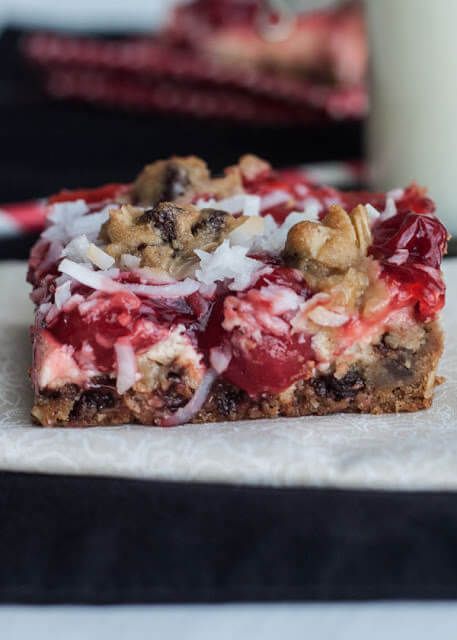 Cherry Chocolate Chip Cookie Bars - Oh Sweet Basil Oh Sweet Basil, Cherry Cookies, Canned Cherries, Cherry Chocolate, Cookie Bar, Chocolate Chip Cookie Bars, Cherry Recipes, Sweet Basil, Bar Recipes