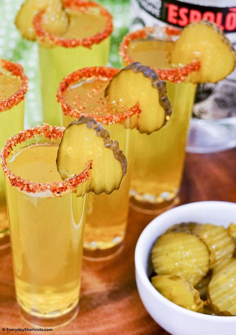 Shots With Tequila, Pickle Shots, Mixed Drink Recipes, Hey Bartender, Pickle Recipes, Pickle Chips, Pickle Butter, Tequila Shots, Pickle Juice