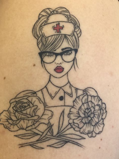 Nurse Practitioner Tattoo, Nurses Hat Tattoo, Nurse Hat Tattoo Ideas, Nurses With Tattoos, Floral Nurse Tattoo, Gothic Nurse Tattoo, Vintage Nurse Tattoo Ideas, Unique Nurse Tattoo Ideas, Nurse Pinup Tattoo