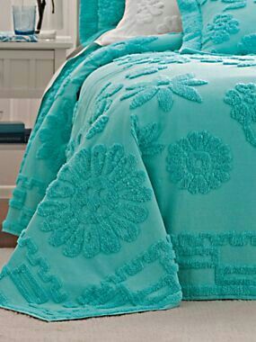 . Colorful Bedspreads, Turquoise Cottage, Turquoise Bedding, White Bedspreads, Turquoise Decor, Chenille Bedspread, Shades Of Teal, Shades Of Turquoise, Aqua Turquoise