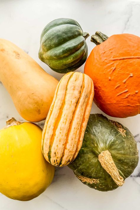 Here are the types of winter squash commonly available in the fall and winter. Plus how to use them, cut them, cook with them, and recipes to try! Types Of Squash, Winter Squash Varieties, Winter Squash Recipes, Squash Varieties, Squash Casserole, Recipes To Try, Almond Cakes, Winter Squash, Squash Recipes