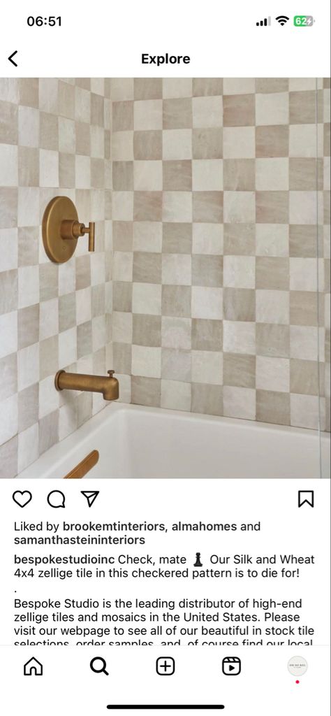 Zellige Tile Bathroom, Shed To Home, Zellige Tile, Whatsapp Web, Bathroom Kids, Wood Tile, Checkered Pattern, Tile Backsplash, Tile Bathroom