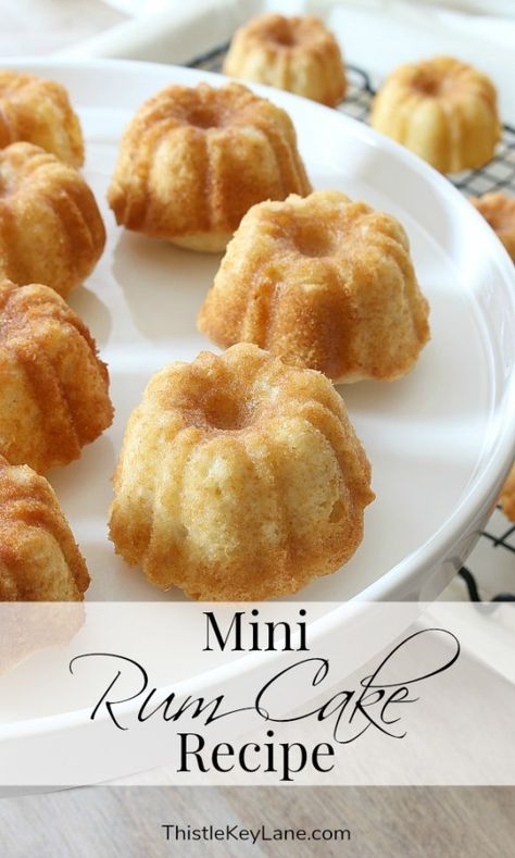 Rum Cake Mini Bundt, Mini Rum Bundt Cakes Recipe, Mini Bundt Rum Cake Recipes, Mini Fluted Cakes, Mini Rum Cakes Bundt Pans, Mini Rum Bundt Cakes, Rum Cake Cupcakes, Mini Rum Cakes, Mini Bunt Cake