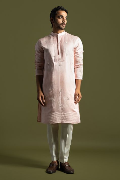 Buy Pink Kurta Linen Satin Embroidered Thread With Pant Pyjama For Men by Paarsh Online at Aza Fashions. Kids Indian Wear, Pajamas For Men, Pajama Style, Pink Kurta, Kurta Men, Pajama Pattern, Kurta Pajama, Thread Embroidery, Fashion App