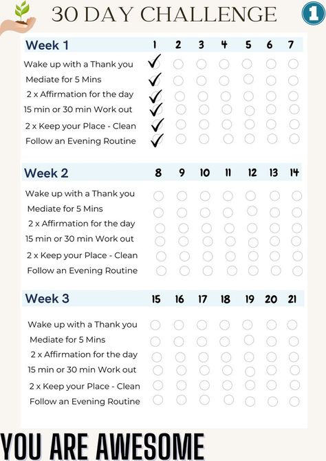 30 Days Challenge For Study, 30 Days Challenge Self Care, 21 Day Fix Workouts, Fitness Tracker Printable, Daily Progress, Weekly Calendar Planner, Study Planner Printable, 7 Day Challenge, Printable Workouts