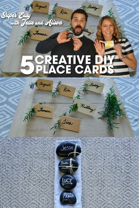 5 Creative DIY Place Cards for parties, weddings and events. So easy to create with items from the crafts store and even your own backyard. Diy Wedding Place Cards, Place Card Ideas, Diy Place Cards, The Crafts, Wedding Place Cards, Place Card, Creative Cards, Style Expert, Place Cards