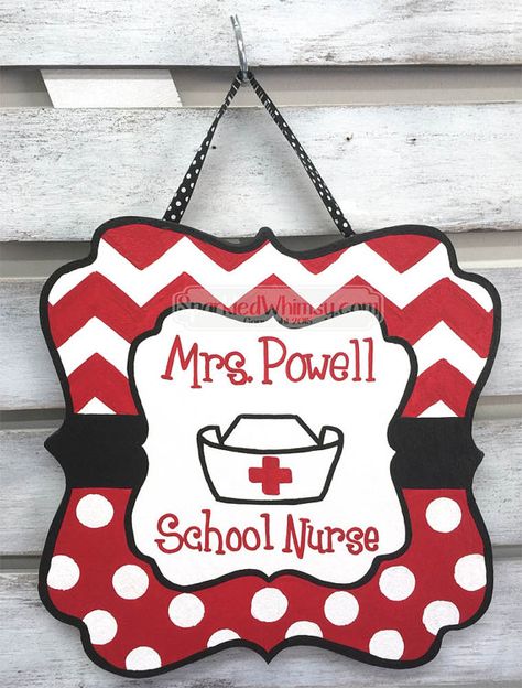 School Nurse Sign Chevron Monogram Door Hanger Sign:  Teacher Wooden Teacher Gifts, School Nurse Door Sign, Door Hangers Painted, School Nurse Sign, Nurse Door Sign, School Nurse Door, Nurse Door Hangers, Door Hangers Wooden, School Clinic