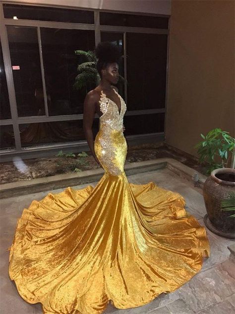 Trumpet/Mermaid Sleeveless V-neck Court Train Lace Velvet Dresses Golden Prom Dress, Velvet Lace Dress, Beauty Beast, Gold Gown, Prom Girl Dresses, Prom Dresses Yellow, Sequin Prom Dress, Akshay Kumar, Prom Girl