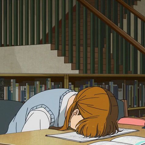 A Desk, We Heart It, A Woman, Desk, Books, Anime