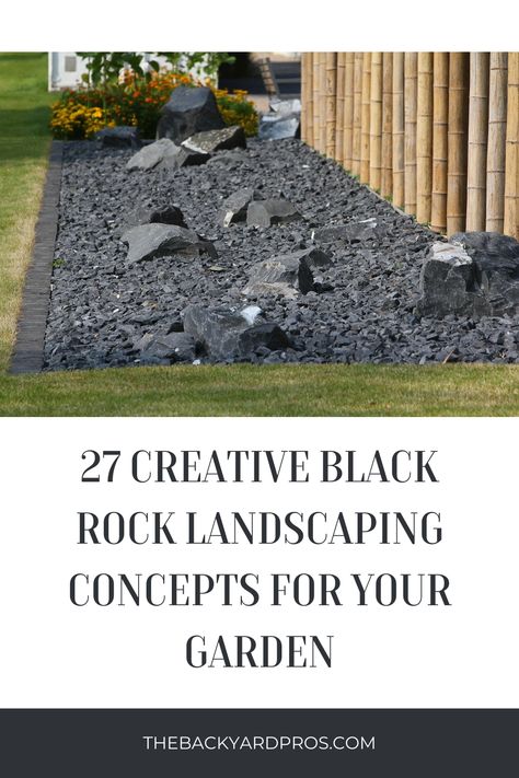 Elevate your outdoor space to new heights of sophistication with our list of Black Rock Landscaping Ideas for Your Yard! Let the stark contrast of black rocks against a canvas of lush greenery elevate your yard to an artful masterpiece. Unleash elegance redefined and set the stage for unforgettable moments amidst the captivating allure of black rock landscaping. 🖤🏞️ #ElegantOutdoorSpaces #BlackRockBeauty #SerenityInNature" Black Rock Garden Landscaping, Black Landscaping Rock Ideas, Black Rocks For Landscaping, Landscaping With Stones Instead Of Mulch, Rocks For Landscaping Flower Beds, Black Slate Rock Landscaping, Black Rocks Landscaping Ideas, Modern Rock Landscaping, Grey Rock Landscaping