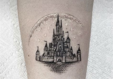 Magic Kingdom Tattoo, Magic Kingdom Castle Tattoo, Disney Castle Outline Tattoo, Disney Tattoos Small Castle, Small Disney Castle Tattoo, Disney Tattoos Castle, Disneyland Castle Tattoo, Disney Castle Tattoo, Cute Disney Tattoos