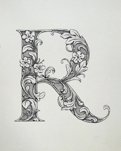 Letter Sketches Alphabet, Ornate Lettering, Calligraphy R, Ornate Lettering Alphabet, Calligraphy Illuminated Letters, Victorian Typography Lettering, Victorian Monogram Letters, Gothic Calligraphy, Victorian Lettering