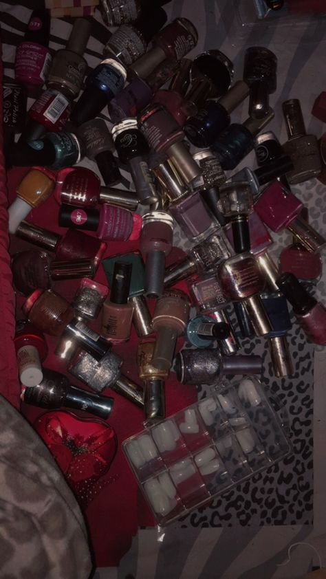 Nail Polish 💅🏻 collection 😍🖤 #nailpolishlover #fashion #style #bloggerfashion #blogger #girlystuff #darkaesthetics #aesthetic Nail Inspo Nail Polish, Chipped Nail Polish Aesthetic, Anushka Core, Nail Polish Aesthetic, Chipped Nail Polish, Nail Paints, Dark Nail Polish, Pinterest Contest, Nude Nail Polish