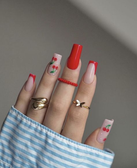 Xo Nails, Floral Nail Art Designs, Red Rose Garden, Best Summer Nails, Red Ombre Nails, Fruit Nails, Lemon Nails, Fruit Nail Art, Nails Design Ideas